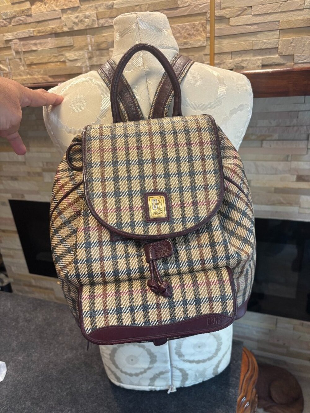 Vintage DAKS London House Check Leather Backpack - Made in Italy